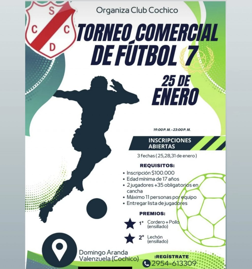 La Pampa: Torneo Comercial futbol 7 en el estadio del Club Cochico 