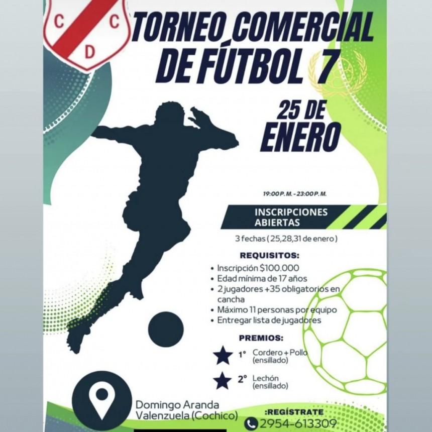 La Pampa: Torneo Comercial futbol 7 en el estadio del Club Cochico 