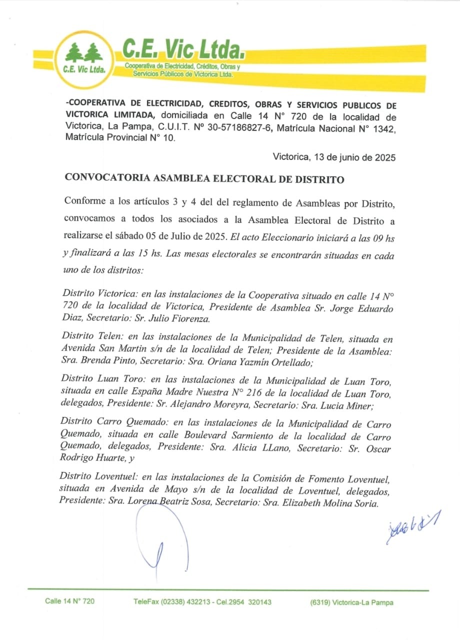 CONVOCATORIA ASAMBLEA ELECTORAL DE DISTRITO CEVIC