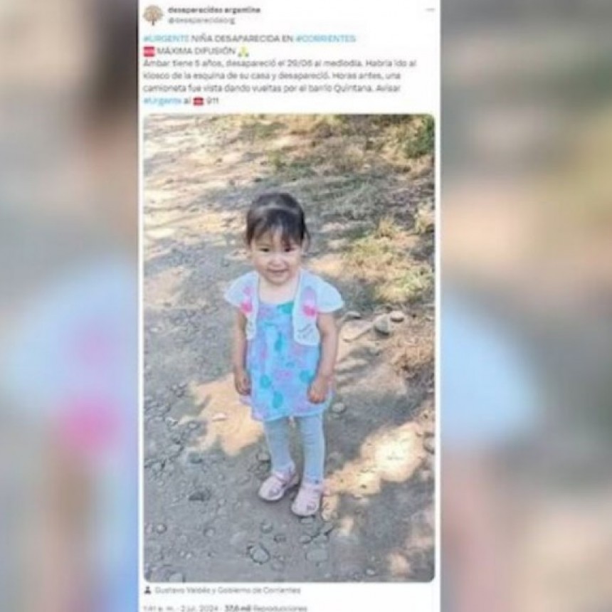 Los aberrantes detalles de la desaparici&oacute;n de &Aacute;mbar, la nena de 5 a&ntilde;os que shockea a Corrientes por su similitud con Loan y sus escalofriantes pistas