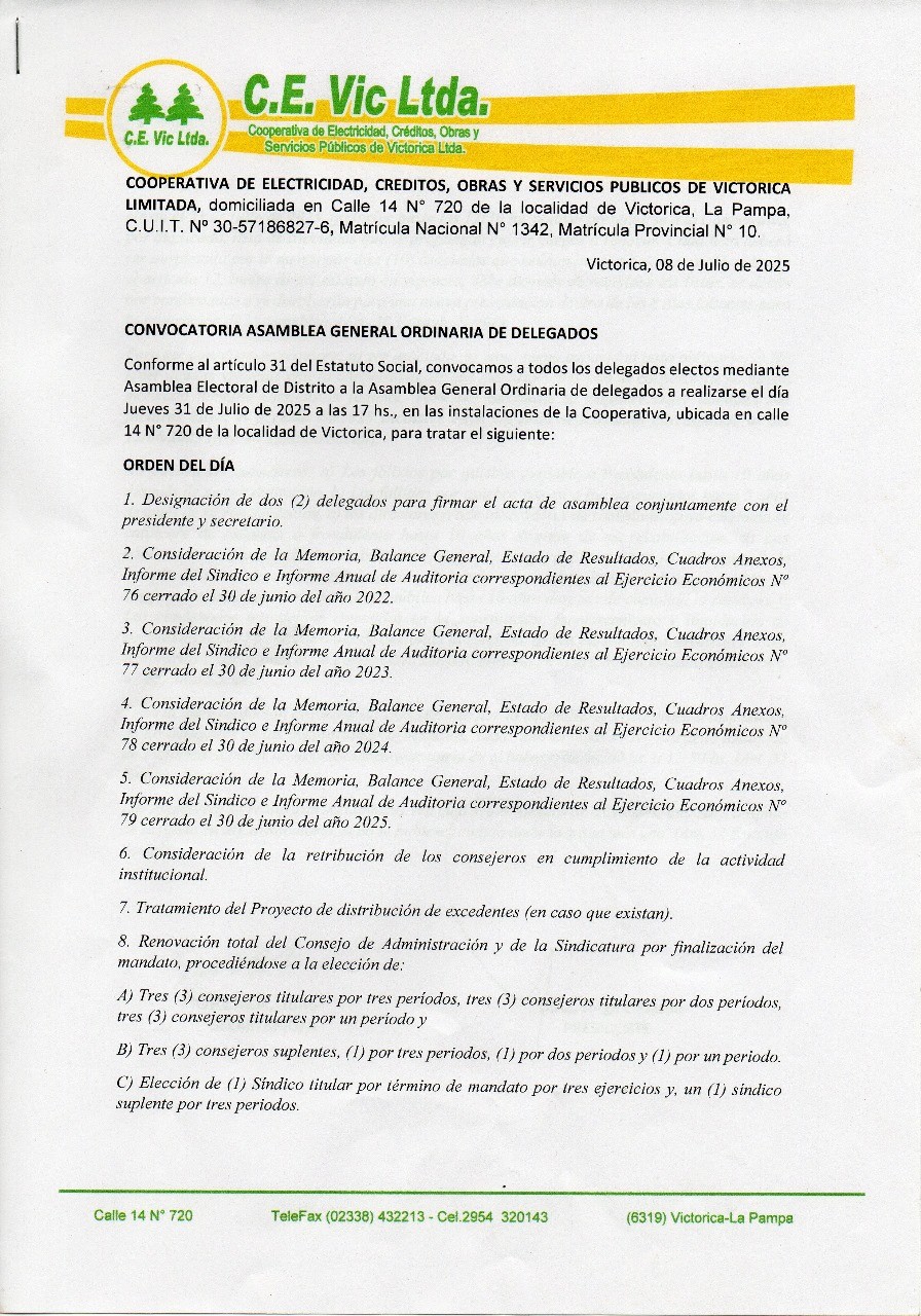 CONVOCATORIA ASAMBLEA GENERAL ORDINARIA DE DELEGADOS CEVIC