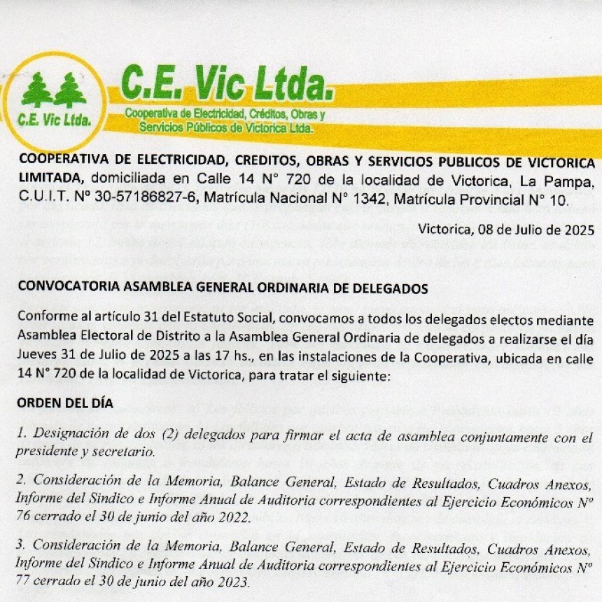 CONVOCATORIA ASAMBLEA GENERAL ORDINARIA DE DELEGADOS CEVIC