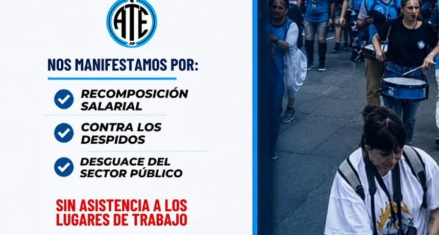 ATE La Pampa confirm&oacute; su adhesi&oacute;n al paro nacional con movilizaci&oacute;n de este lunes