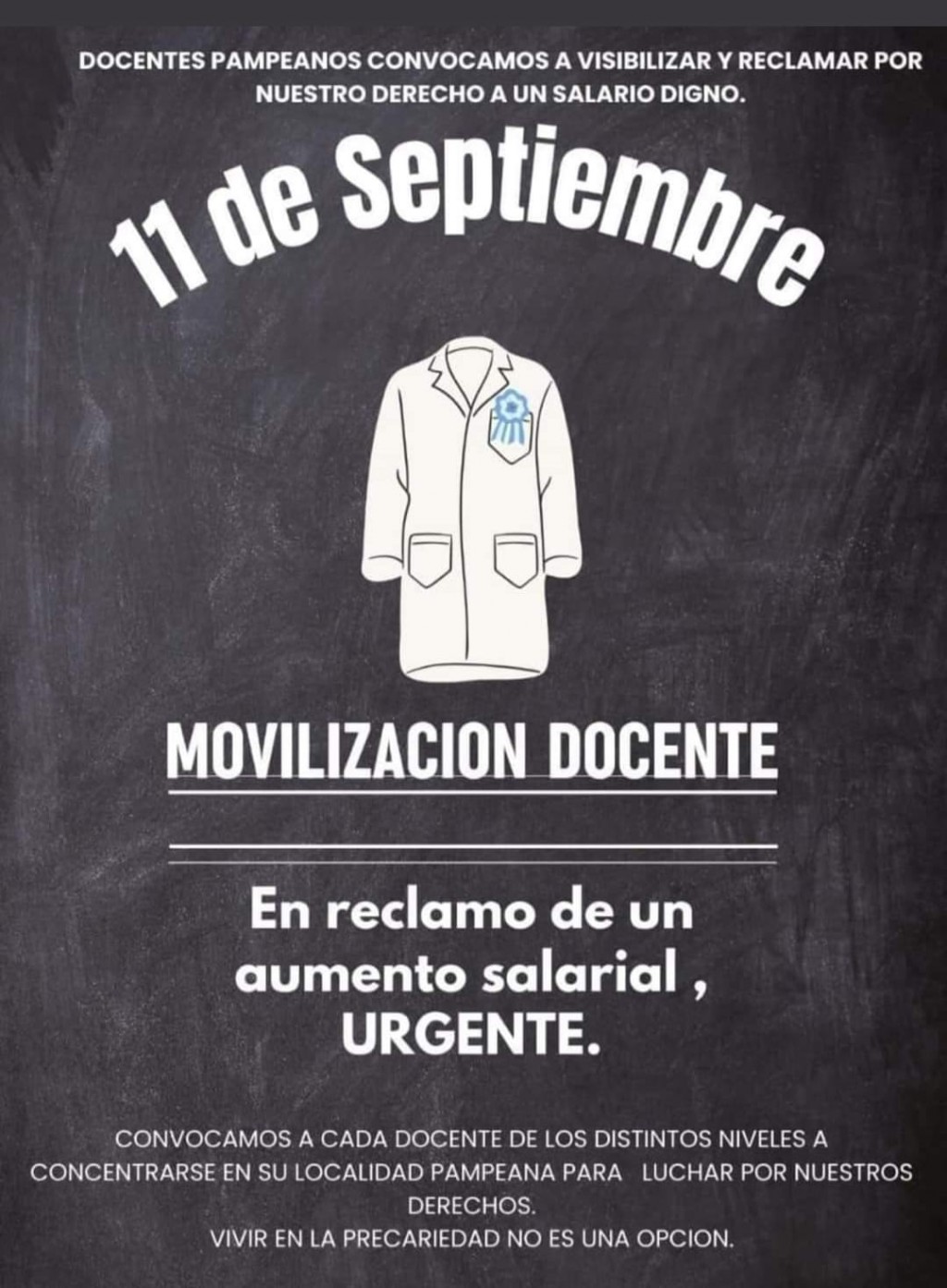 La Pampa: En reclamo de aumento salarial Urgente, el próximo 11 de septiembre Movilización docente