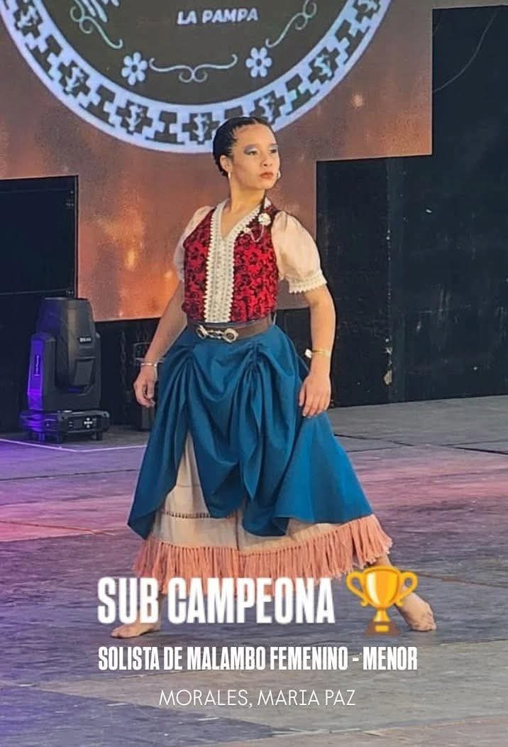 La Pampa: la victoriquense María Paz Morales, subcampeona nacional de Malambo Femenino en Tanti, Córdoba